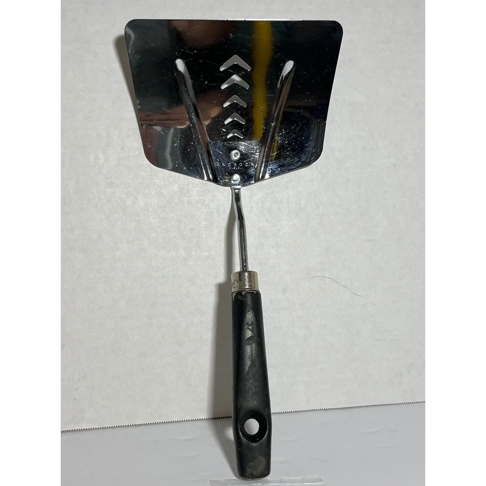 Vintage Androck USA Wide Slotted Spatula Stainless Steel Black‎ Handle Chevron